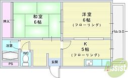 ヴィラ庄内 2DKの間取図画像