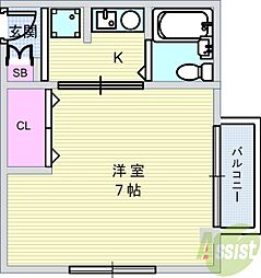 グランヴェルデ中桜塚 1Kの間取図画像