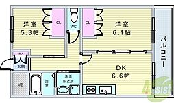 クレアート 2DKの間取図画像