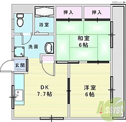 南中井マンション 2DKの間取図画像