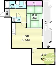 ベルフォーレ永楽荘 2LDKの間取図画像