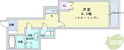 ヴィブレコート2 1Kの間取図画像