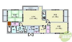 アルプス東豊中3棟 3LDKの間取図画像