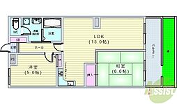 コスモハイツ上野 2LDKの間取図画像