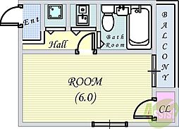 プライムハウス豊南 1Kの間取図画像