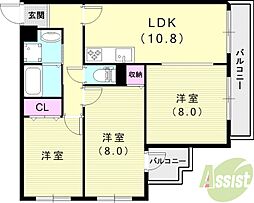 ライオンズマンション豊中旭丘 2LDKの間取図画像