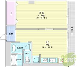 フェザー豊中マンション 1DKの間取図画像