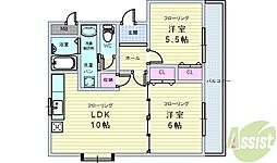 サウスグランデ曽根 2LDKの間取図画像