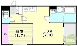 川西市美園町アパート 1LDKの間取図画像