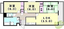 桜塚ハイツ 3LDKの間取図画像