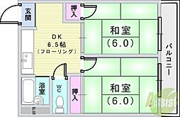 共栄マンション服部 2DKの間取図画像