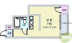 キャロル清風荘 1Kの間取図画像