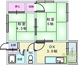 パレス池田住吉 2DKの間取図画像