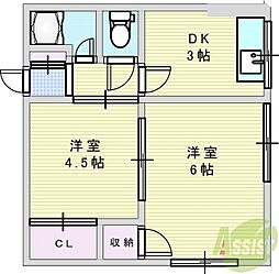 パレス池田住吉 2DKの間取図画像