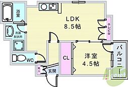 リーフジャルダン豊中 1LDKの間取図画像