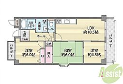 ラ・メール鉢塚 3LDKの間取図画像