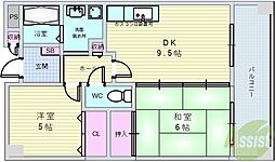 グリーンハイツ清風 2DKの間取図画像