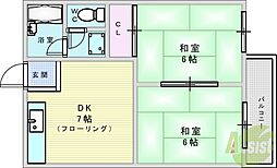 乾ハイツB棟 2DKの間取図画像