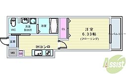 パロス豊中曽根 1Kの間取図画像