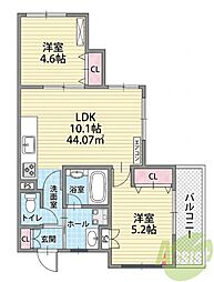 クリエオーレ住吉 2LDKの間取図画像
