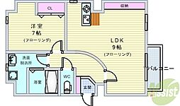 リーフジャルダン豊中 1LDKの間取図画像