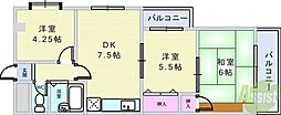グランベガ緑地公園 2LDKの間取図画像