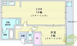 メゾンドリュウ桃園 1LDKの間取図画像