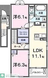 プチシャルダンＡ 2階2LDKの間取り
