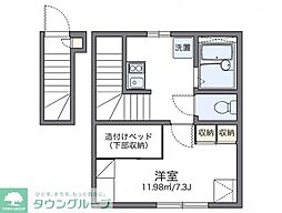 レオパレス中田第三 2階1Kの間取り
