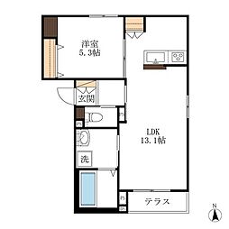THE RITZ 中柴 1階1LDKの間取り