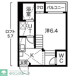 ロイヤルクレスト天塚町 2階1Kの間取り