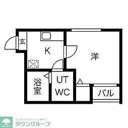 パルティール名塚 1階1Kの間取り