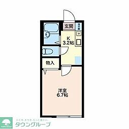 シオンハイツ2 1Kの間取図画像