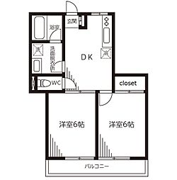 アヴニール 1階2DKの間取り