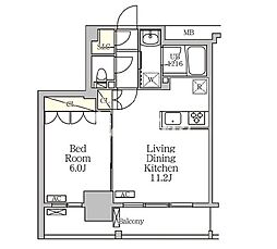 ジオエント白金台 3階1LDKの間取り