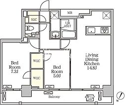 ジオエント白金台 8階2LDKの間取り