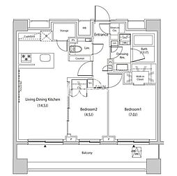 ザ・パークハビオ目黒プレイス 804 8階2LDKの間取り