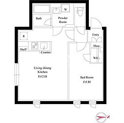グローリオシェルト神宮前 4階1LDKの間取り