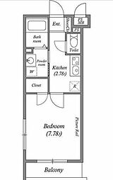 JM高輪レジデンス 2階1Kの間取り