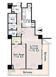 恵比寿ガーデンテラス弐番館 8階1LDKの間取り