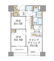 白金ザ・スカイ東棟（SHIROKANE THE SKY） 20階2LDKの間取り