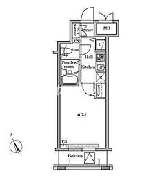 レジディア広尾II 3階1Kの間取り