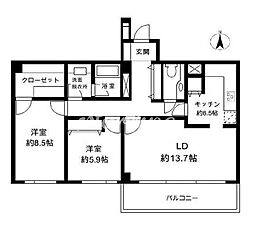 ブルグ池田山 2階2LDKの間取り