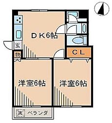 アパートメント麻布 3階2DKの間取り