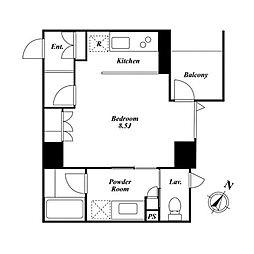 KDXレジデンス白金II 2階1Kの間取り