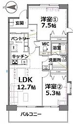 アクティ目黒駅前2号棟 4階2LDKの間取り