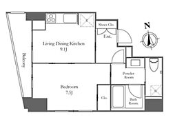 ライオンズフォーシア白金高輪 8階1LDKの間取り