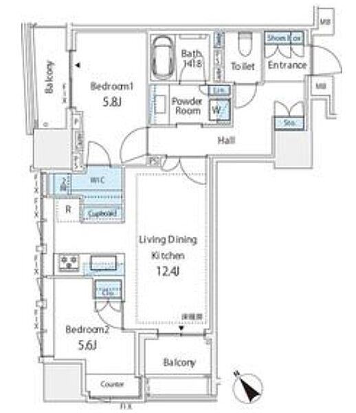 ミレアコート銀座プレミア 603｜東京都中央区銀座３丁目(賃貸マンション2LDK・6階・62.06㎡)の写真 その2