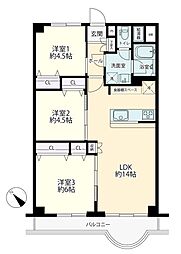 浦和白幡東高層住宅1号棟 3LDKの間取図画像