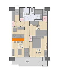 峰沢団地5号棟 2LDKの間取図画像